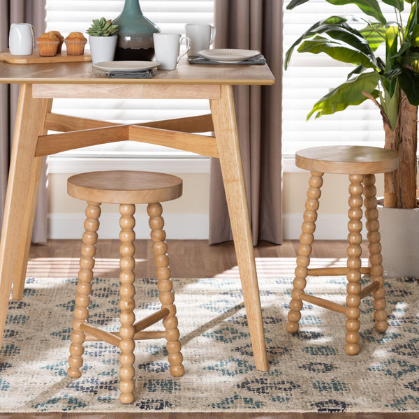 Bali & Pari Solid Acacia Bobbin Tripod Counter Stool Handcrafted with Footrest for Kitchen Island