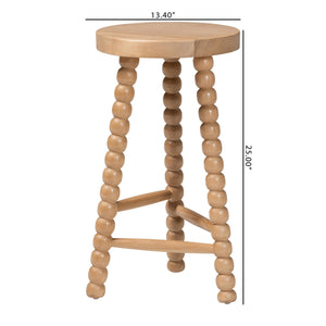 Bali & Pari Solid Acacia Bobbin Tripod Counter Stool Handcrafted with Footrest for Kitchen Island
