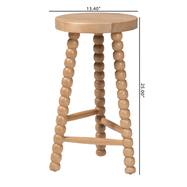 Bali & Pari Solid Acacia Bobbin Tripod Counter Stool Handcrafted with Footrest for Kitchen Island