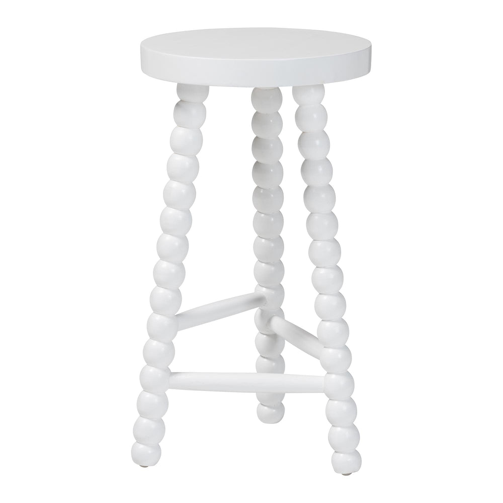 Baxton Studio Bali & Pari Solid Acacia Bobbin Tripod Counter Stool Handcrafted with Footrest for Kitchen Island White Juan-White Wooden-CS