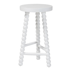 Baxton Studio Bali & Pari Solid Acacia Bobbin Tripod Counter Stool Handcrafted with Footrest for Kitchen Island White Juan-White Wooden-CS