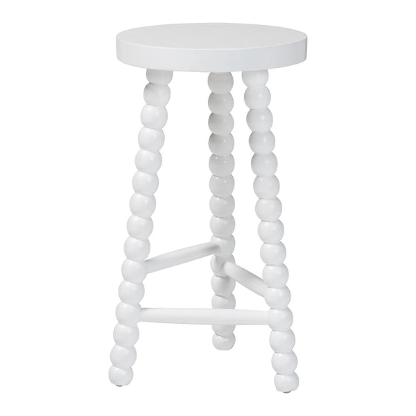 Baxton Studio Bali & Pari Solid Acacia Bobbin Tripod Counter Stool Handcrafted with Footrest for Kitchen Island White Juan-White Wooden-CS