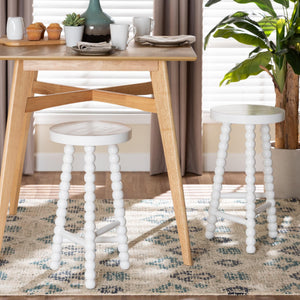 Bali & Pari Solid Acacia Bobbin Tripod Counter Stool Handcrafted with Footrest for Kitchen Island