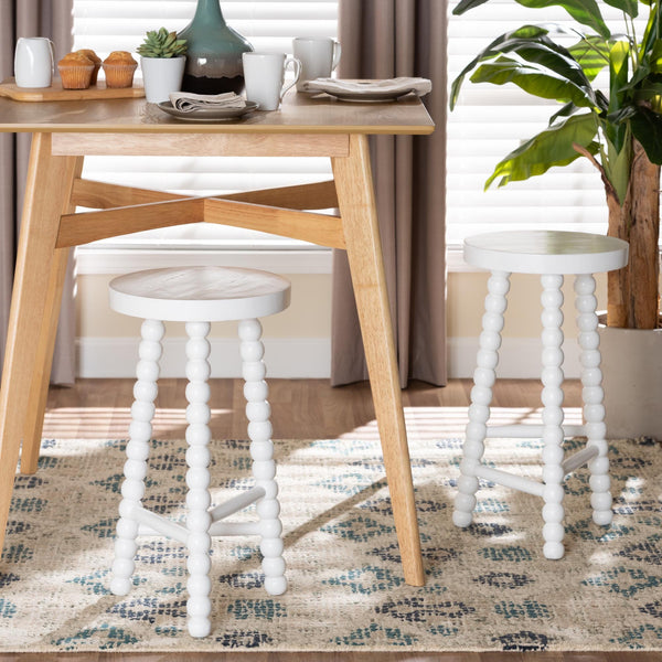 Bali & Pari Solid Acacia Bobbin Tripod Counter Stool Handcrafted with Footrest for Kitchen Island