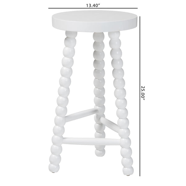 Bali & Pari Solid Acacia Bobbin Tripod Counter Stool Handcrafted with Footrest for Kitchen Island