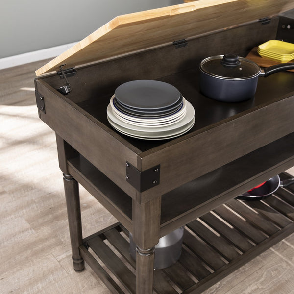 Safavieh Waysmere Butcher Block Kitchen Island With Open Shelving And Powder Coated Iron Accents KA1012561
