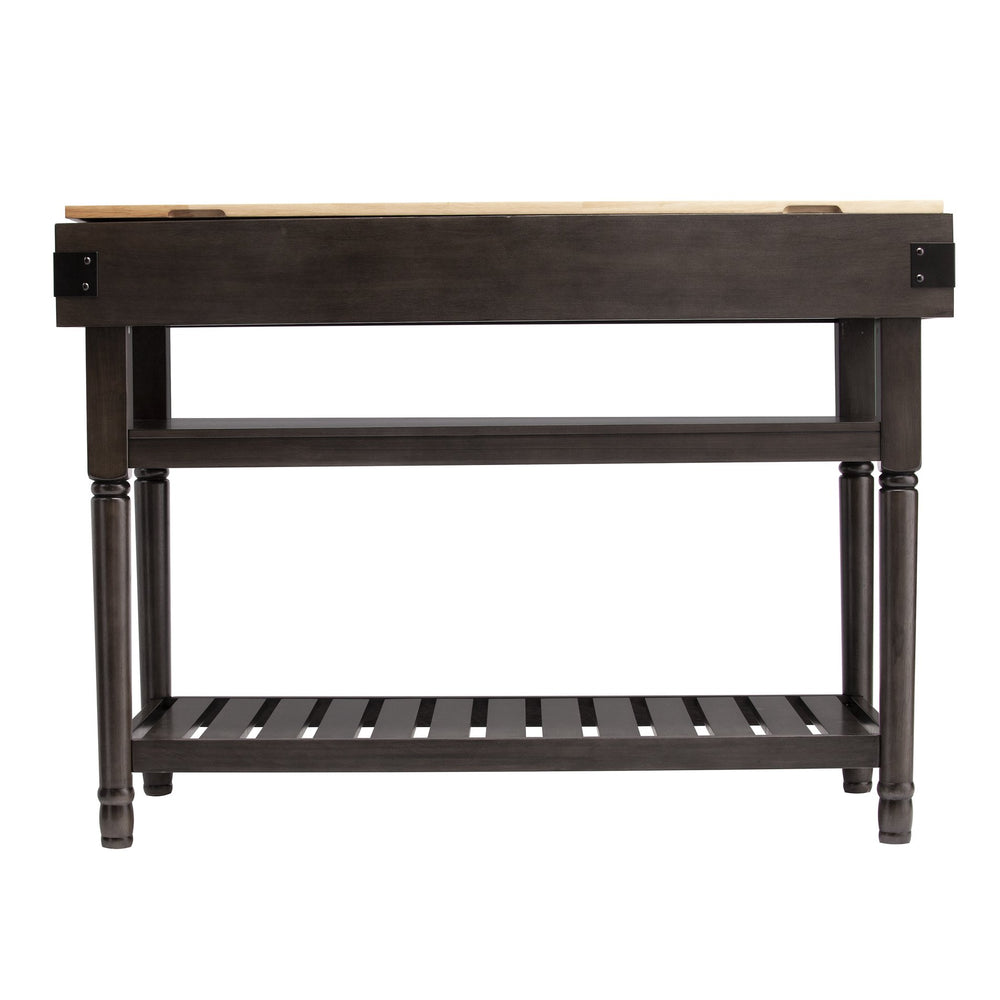 Safavieh Waysmere Butcher Block Kitchen Island With Open Shelving And Powder Coated Iron Accents KA1012561
