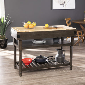 Safavieh Waysmere Butcher Block Kitchen Island With Open Shelving And Powder Coated Iron Accents KA1012561