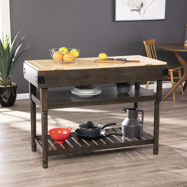 Safavieh Waysmere Butcher Block Kitchen Island With Open Shelving And Powder Coated Iron Accents KA1012561