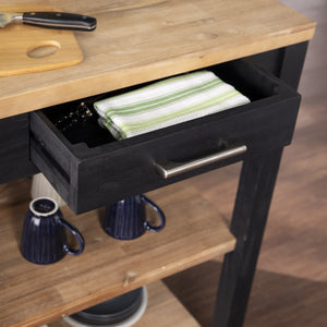 Safavieh Berinsly Solid Acacia Kitchen Island With Expandable Top Two Drawers Open Shelving KA1012761