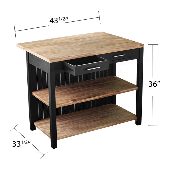 Safavieh Berinsly Solid Acacia Kitchen Island With Expandable Top Two Drawers Open Shelving KA1012761