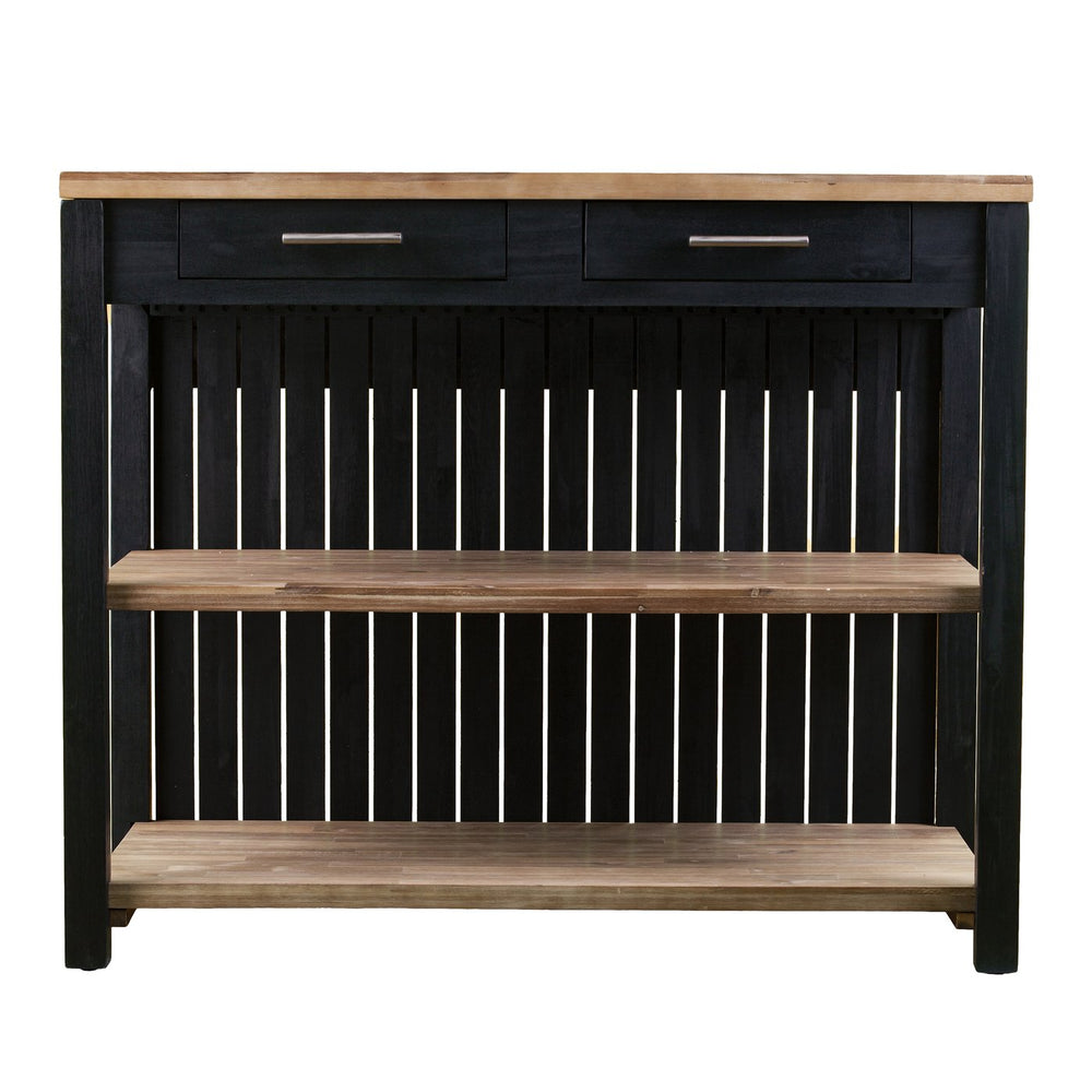 Safavieh Berinsly Solid Acacia Kitchen Island With Expandable Top Two Drawers Open Shelving KA1012761
