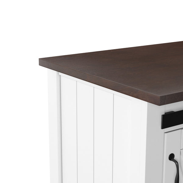 Safavieh Leshire Farmhouse Kitchen Cart With Sliding Barn Door Birch Mdf Rolling Island WHITE KA1068834
