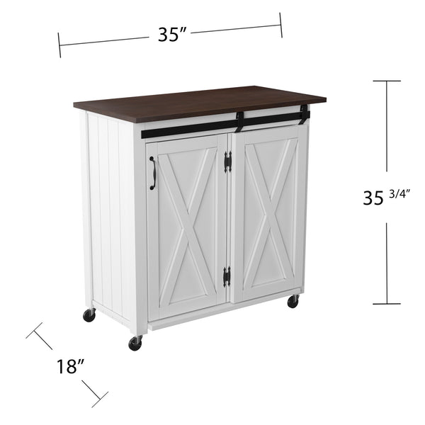 Safavieh Leshire Farmhouse Kitchen Cart With Sliding Barn Door Birch Mdf Rolling Island WHITE KA1068834
