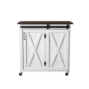 Safavieh Leshire Farmhouse Kitchen Cart With Sliding Barn Door Birch Mdf Rolling Island WHITE KA1068834