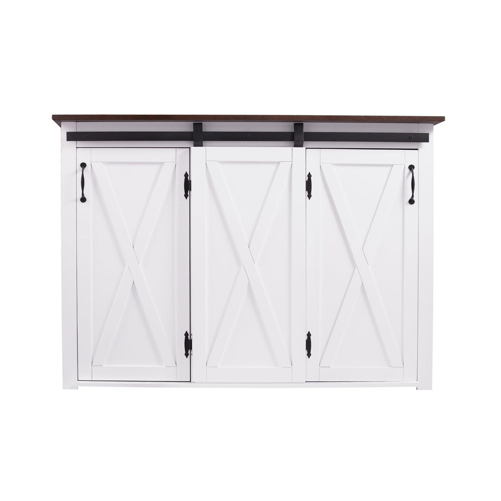 Safavieh Leshire Farmhouse Kitchen Island With Sliding Barn Door Mdf Birch Prep Station BROWN KA1068861