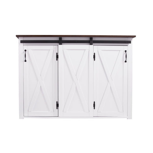 Safavieh Leshire Farmhouse Kitchen Island With Sliding Barn Door Mdf Birch Prep Station BROWN KA1068861