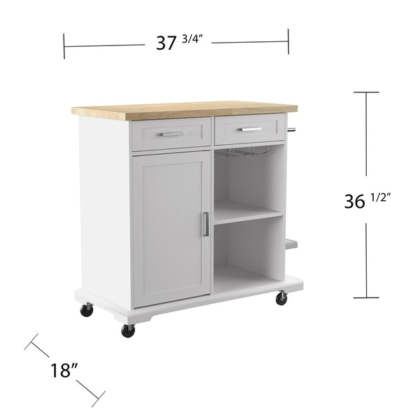 Safavieh Warkin Rolling Kitchen Island With Wine Storage Stemware Racks And Rubberwood Prep Surface KA1133961