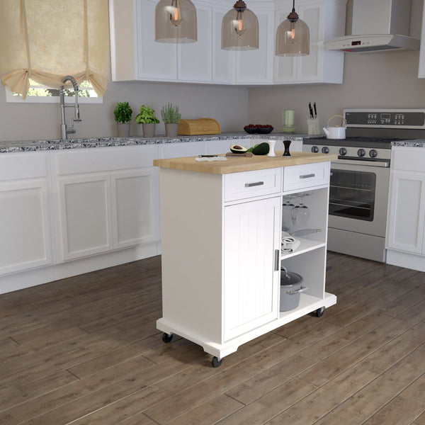 Safavieh Warkin Rolling Kitchen Island With Wine Storage Stemware Racks And Rubberwood Prep Surface KA1133961