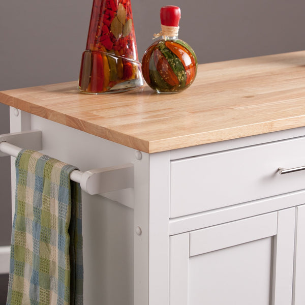 Safavieh Martinville Butcher Block Kitchen Cart With Cabinet Shelving And Rolling Casters KA3277