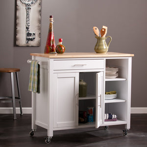 Safavieh Martinville Butcher Block Kitchen Cart With Cabinet Shelving And Rolling Casters KA3277