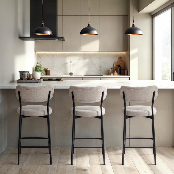 Lh Imports Kai Counter Stool - Elegant Bone White With Durable Metal Frame, Plywood Seat, And Levelers For Comfort Beige,Black Polyester,Foam,Iron,Plywood Kai026-bwh