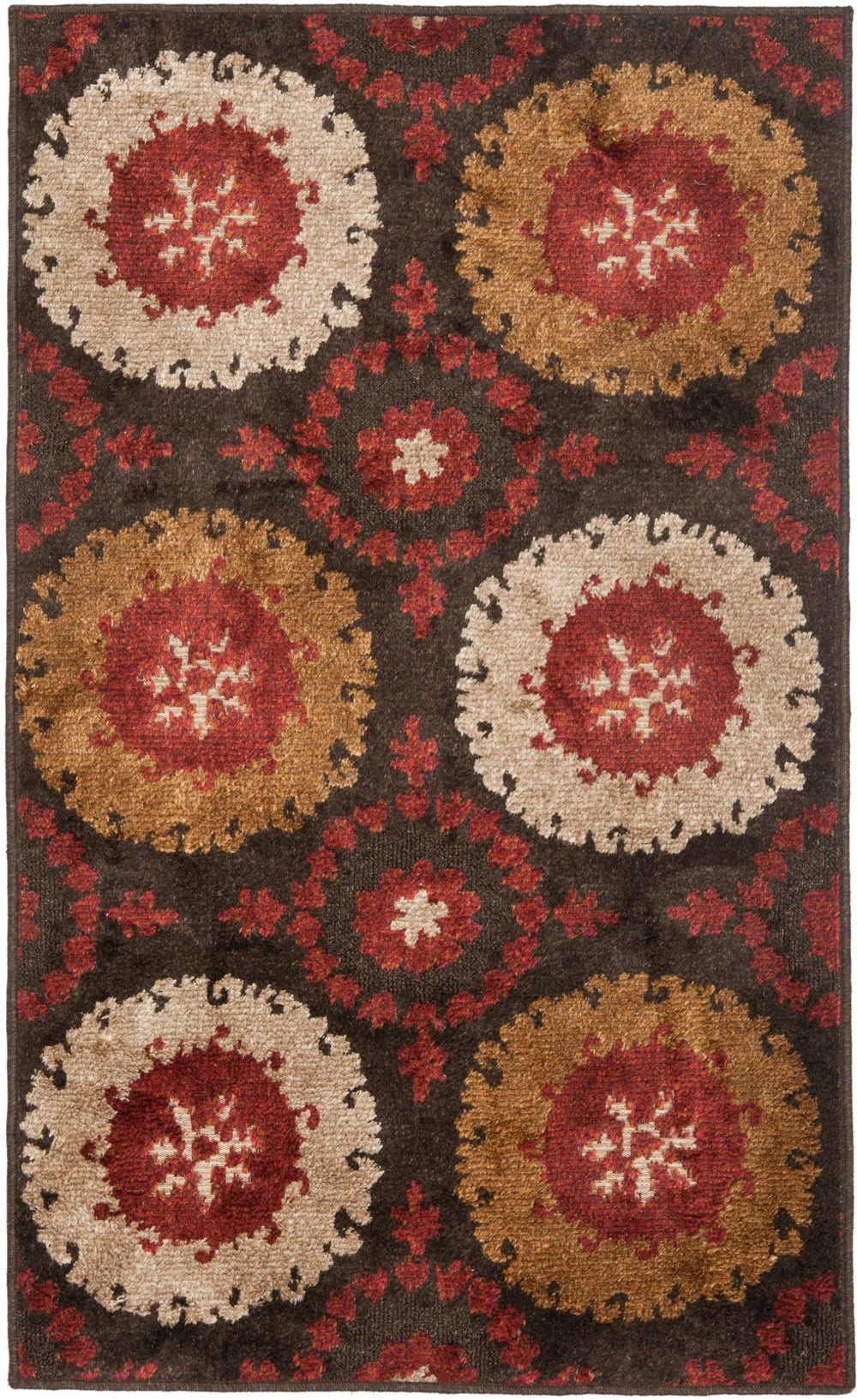 Safavieh Kashmir Exquisite Traditional Area Rug - Handcrafted Indian Elegance For Cozy Living Spaces Brown ,Red 90% Polyester And 10% Cotton Kas111a-3