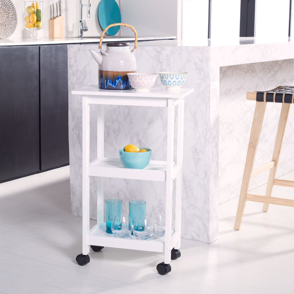 Safavieh Bevin Farmhouse-Style Kitchen Cart With 2 Open Shelves For Practical Storage And Charming Decor KCH1400B