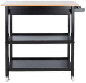 Safavieh Cohyn Kitchen Cart With 2 Drawers And 2 Open Shelves For Stylish Storage And Prep Space Natural / Matte Black KCH1401A