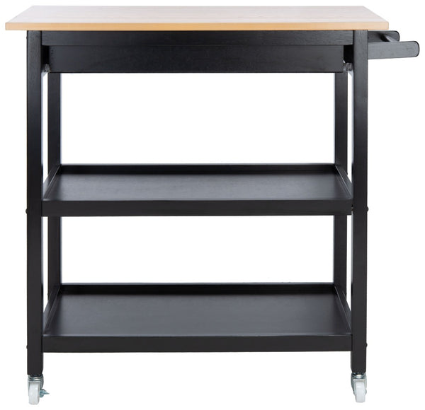 Safavieh Cohyn Kitchen Cart With 2 Drawers And 2 Open Shelves For Stylish Storage And Prep Space Natural / Matte Black KCH1401A