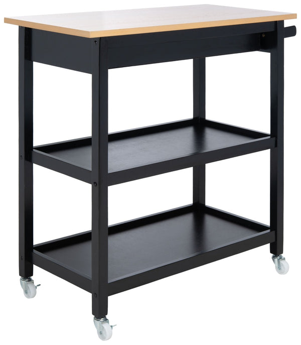 Safavieh Cohyn Kitchen Cart With 2 Drawers And 2 Open Shelves For Stylish Storage And Prep Space Natural / Matte Black KCH1401A