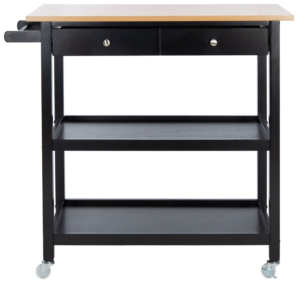 Safavieh Cohyn Kitchen Cart With 2 Drawers And 2 Open Shelves For Stylish Storage And Prep Space Natural / Matte Black KCH1401A