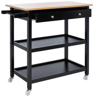 Safavieh Cohyn Kitchen Cart With 2 Drawers And 2 Open Shelves For Stylish Storage And Prep Space Natural / Matte Black KCH1401A