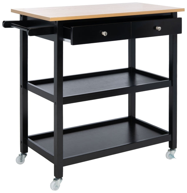 Safavieh Cohyn Kitchen Cart With 2 Drawers And 2 Open Shelves For Stylish Storage And Prep Space Natural / Matte Black KCH1401A