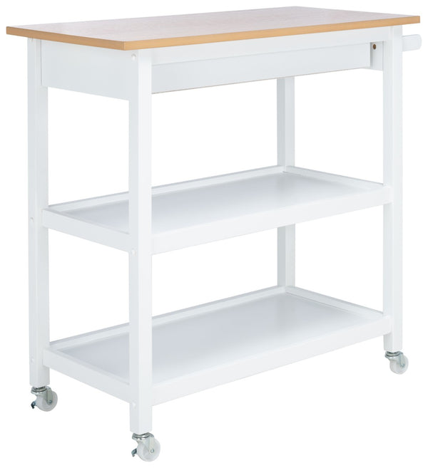 Safavieh Cohyn Kitchen Cart With 2 Drawers And 2 Open Shelves For Stylish Storage And Prep Space Natural / White KCH1401B