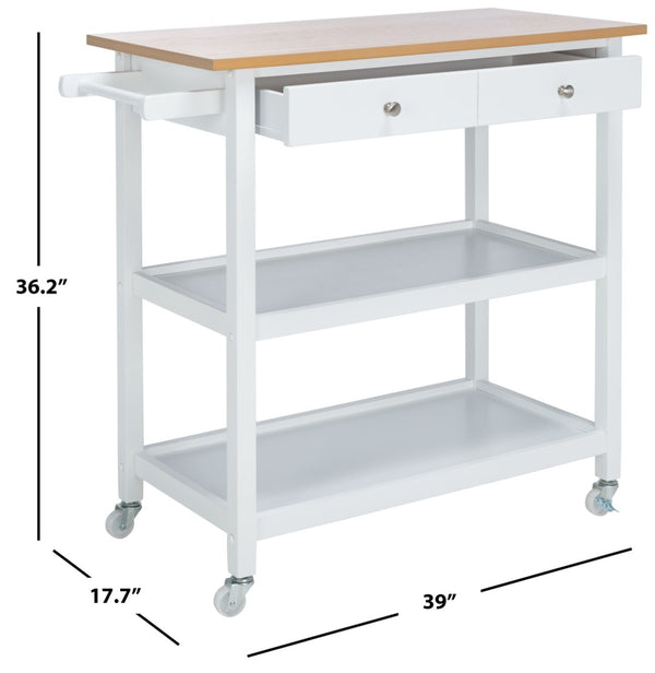 Safavieh Cohyn Kitchen Cart With 2 Drawers And 2 Open Shelves For Stylish Storage And Prep Space Natural / White KCH1401B