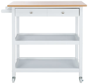 Safavieh Cohyn Kitchen Cart With 2 Drawers And 2 Open Shelves For Stylish Storage And Prep Space Natural / White KCH1401B