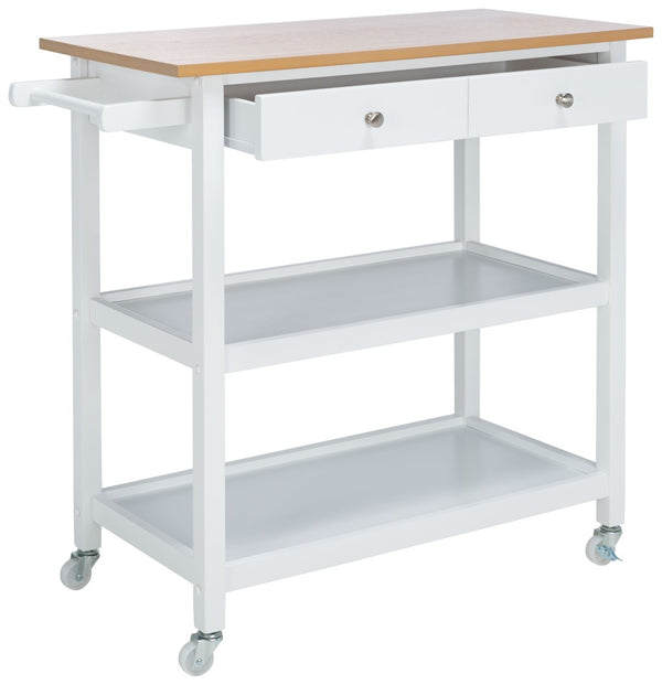 Safavieh Cohyn Kitchen Cart With 2 Drawers And 2 Open Shelves For Stylish Storage And Prep Space Natural / White KCH1401B