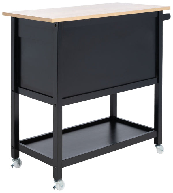 Safavieh Daley Versatile Kitchen Cart With 2 Drawers & 2 Open Shelves For Stylish Storage & Prep Space Natural / Matte Black KCH1402A