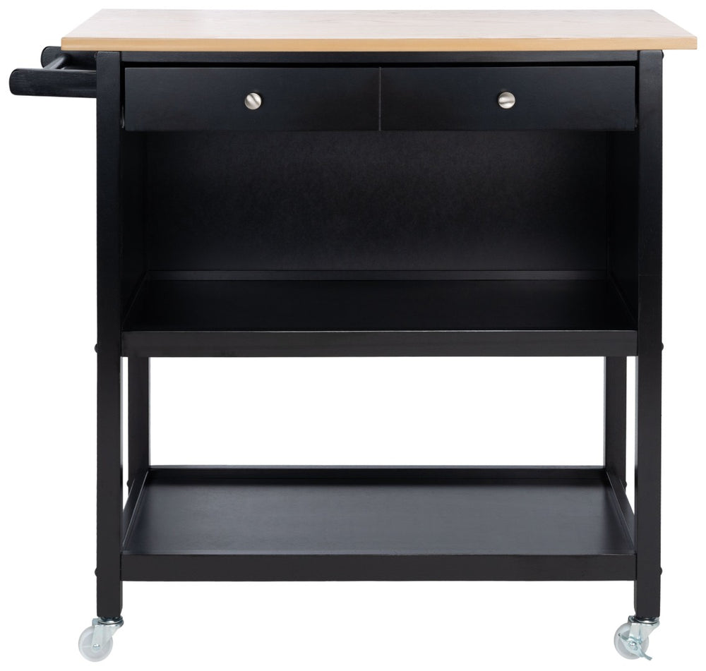 Safavieh Daley Versatile Kitchen Cart With 2 Drawers & 2 Open Shelves For Stylish Storage & Prep Space Natural / Matte Black KCH1402A