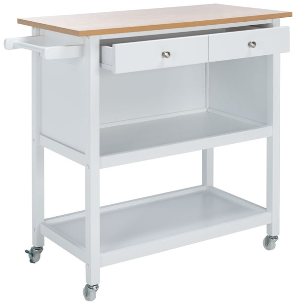 Safavieh Daley Versatile Kitchen Cart With 2 Drawers & 2 Open Shelves For Stylish Storage & Prep Space Natural / White KCH1402B