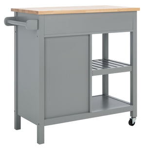 Safavieh Locklyn Versatile Kitchen Cart With Storage Drawers, Open Shelves, And Classic Farmhouse Style Grey / Natural KCH8703A