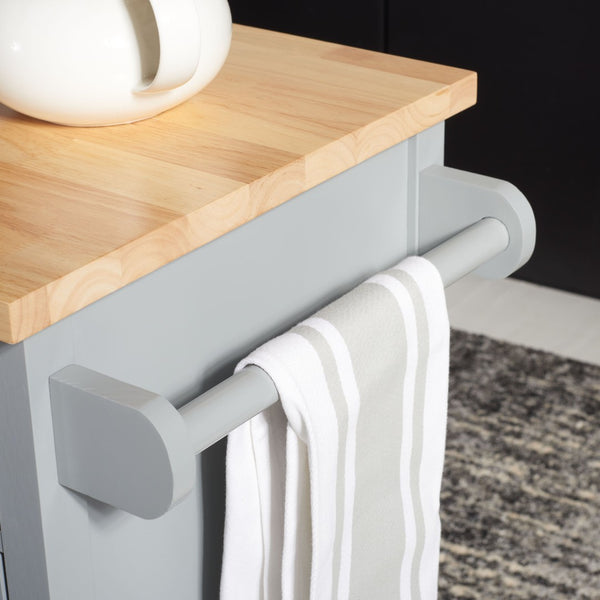 Safavieh Locklyn Versatile Kitchen Cart With Storage Drawers, Open Shelves, And Classic Farmhouse Style Grey / Natural KCH8703A