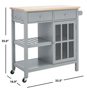 Safavieh Locklyn Versatile Kitchen Cart With Storage Drawers, Open Shelves, And Classic Farmhouse Style Grey / Natural KCH8703A