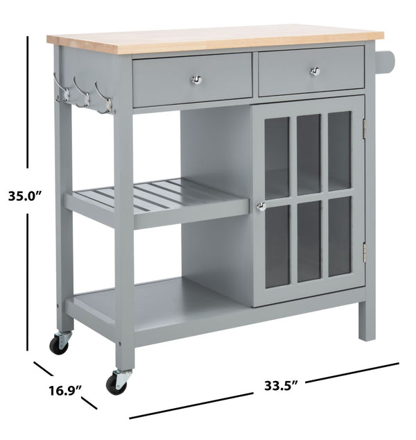 Safavieh Locklyn Versatile Kitchen Cart With Storage Drawers, Open Shelves, And Classic Farmhouse Style Grey / Natural KCH8703A