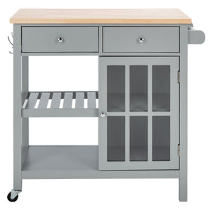 Safavieh Locklyn Versatile Kitchen Cart With Storage Drawers, Open Shelves, And Classic Farmhouse Style Grey / Natural KCH8703A