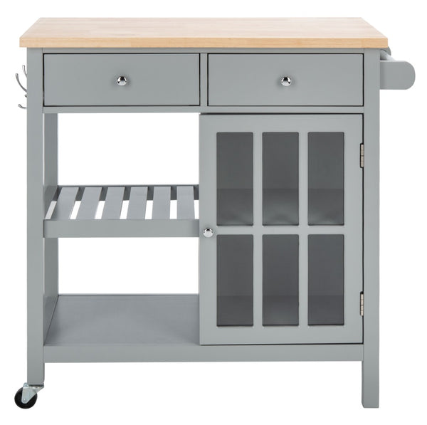Safavieh Locklyn Versatile Kitchen Cart With Storage Drawers, Open Shelves, And Classic Farmhouse Style Grey / Natural KCH8703A