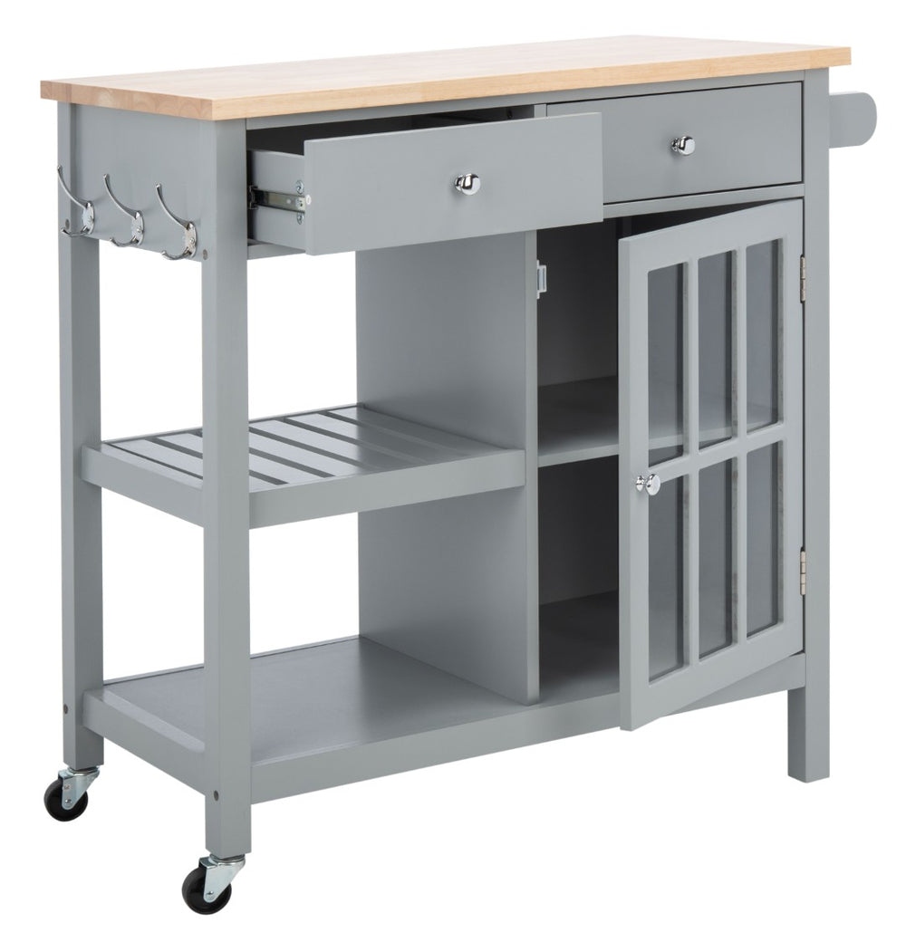 Safavieh Locklyn Versatile Kitchen Cart With Storage Drawers, Open Shelves, And Classic Farmhouse Style Grey / Natural KCH8703A