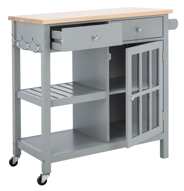 Safavieh Locklyn Versatile Kitchen Cart With Storage Drawers, Open Shelves, And Classic Farmhouse Style Grey / Natural KCH8703A