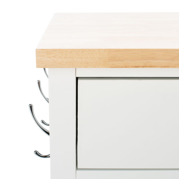 Safavieh Locklyn Versatile Kitchen Cart With Storage Drawers, Open Shelves, And Classic Farmhouse Style White / Natural KCH8703B